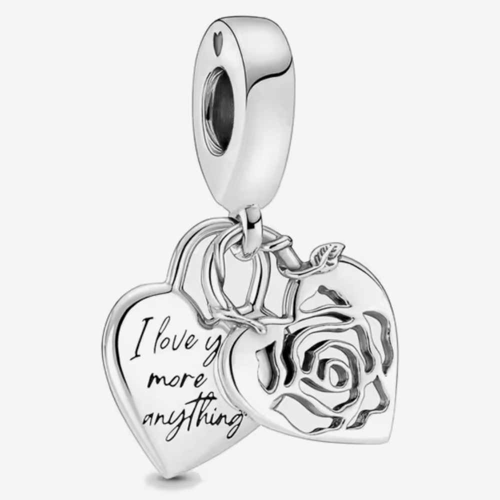 🌻 Sterling Silver Heart Charm with Rose Design